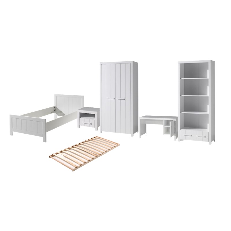 Børneværelse sæt – Erik Hvid (seng 90×200, garderobeskab, skrivebord m.m.)