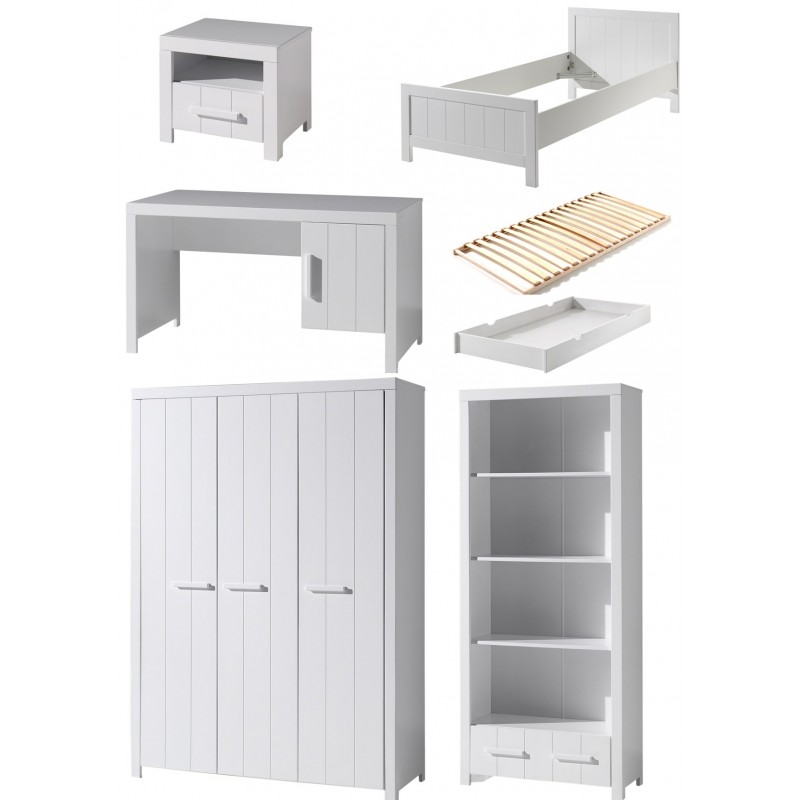 Børnemøbelsæt Erik – hvid (seng 90×200, garderobeskab, skrivebord m.m.)