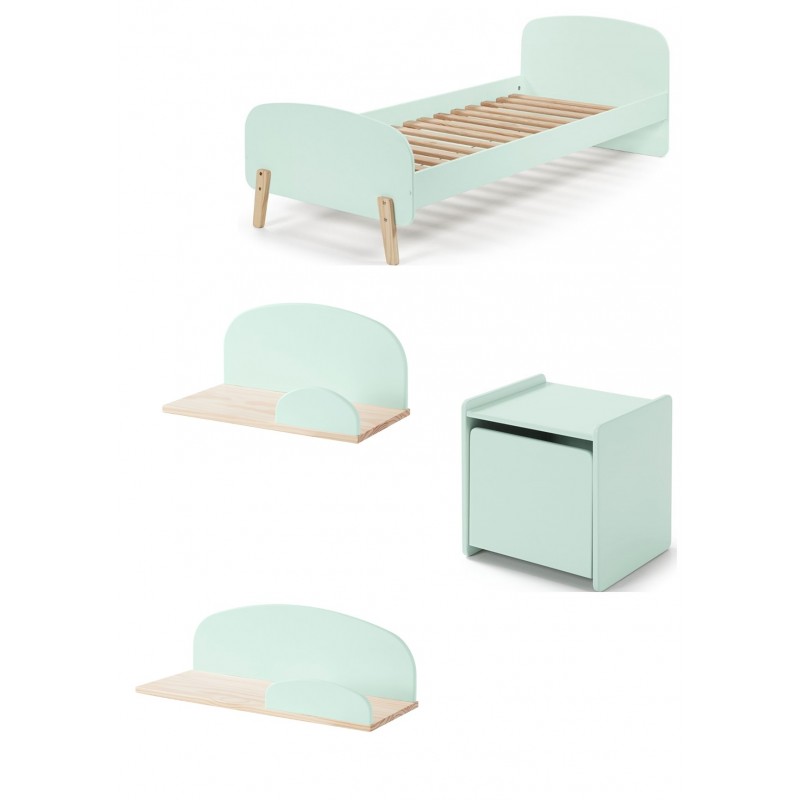Børneseng med natbord og hylder 90 x 200 – Kiddy mintgrøn