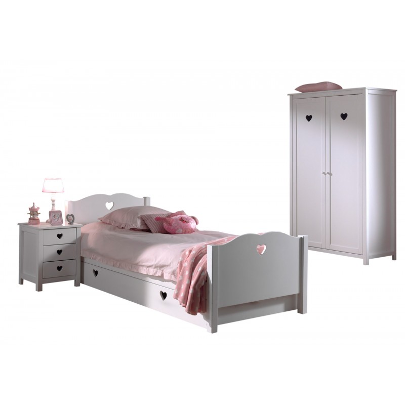 Børnemøbelsæt Amori – hvid, seng 90 × 200 cm med garderobeskab