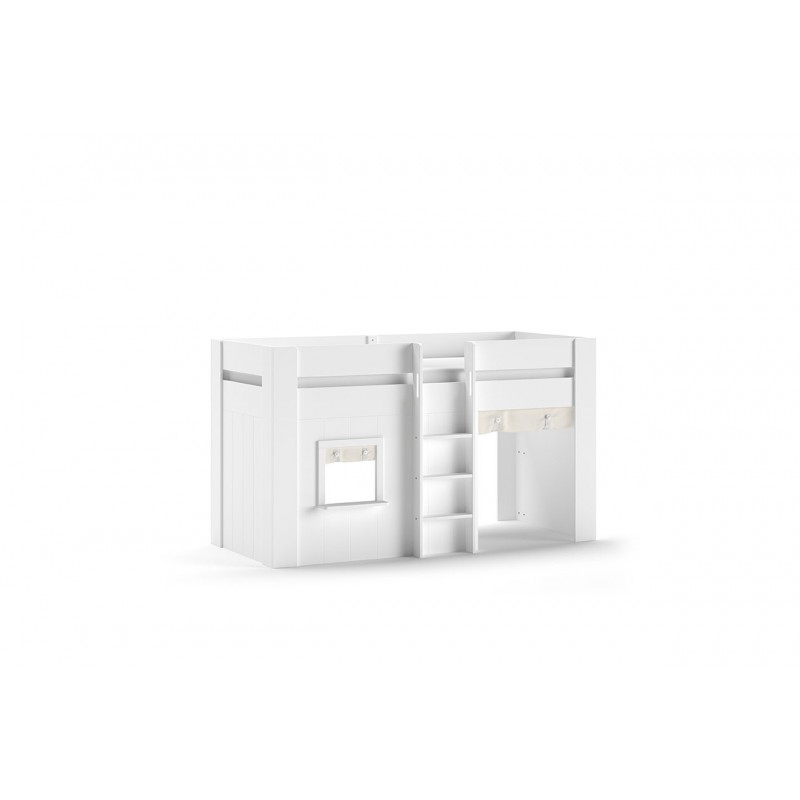 Halvhøj seng med forhæng 90 x 200 – Reno, hvid