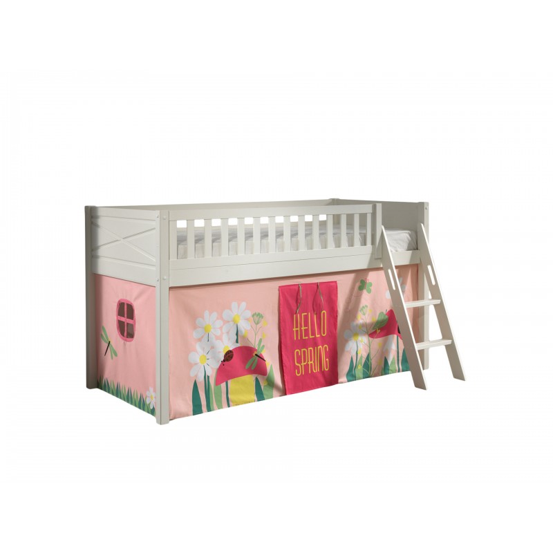 Halvhøj seng med forhæng – Scott sæt, hvid (90 × 200 cm)