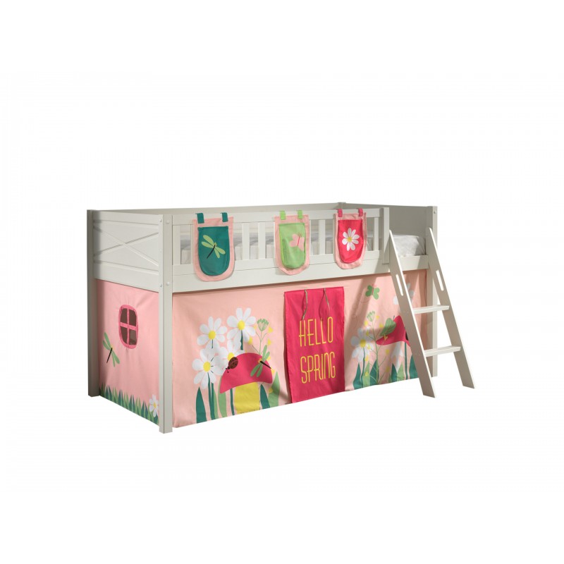 Halvhøj seng til børn 90 × 200 – Scott sæt, hvid med SPRING tekstiler