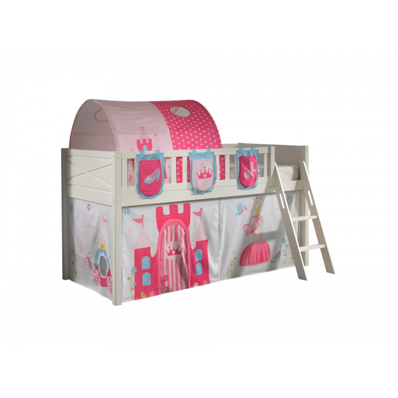 Halvhøj børneseng 90 x 200 med prinsessetekstil – Scott, hvid