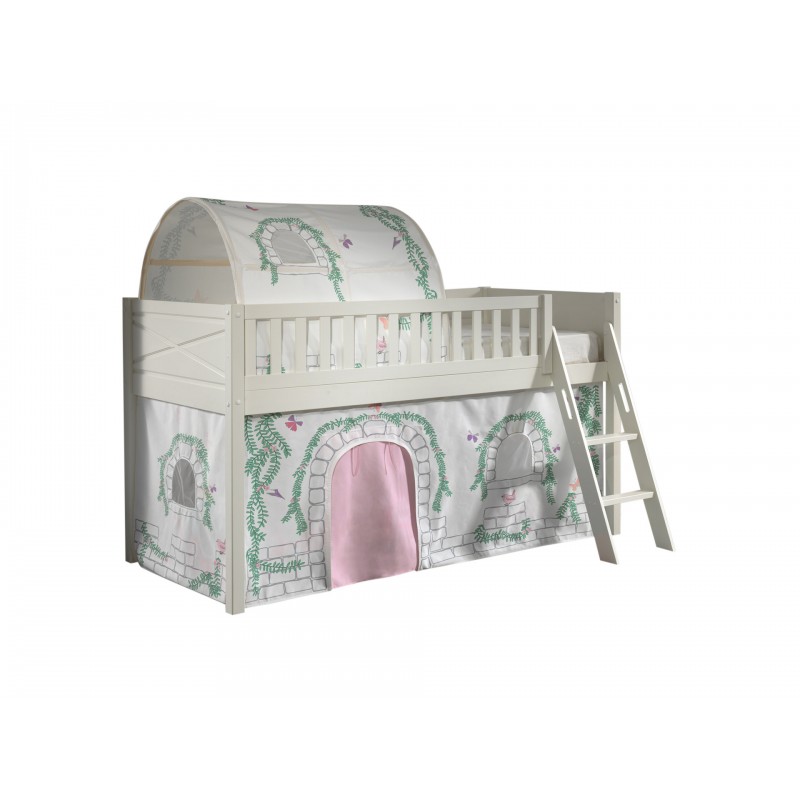 Halvhøj seng med tekstilsæt – Scott, hvid (90 × 200 cm)