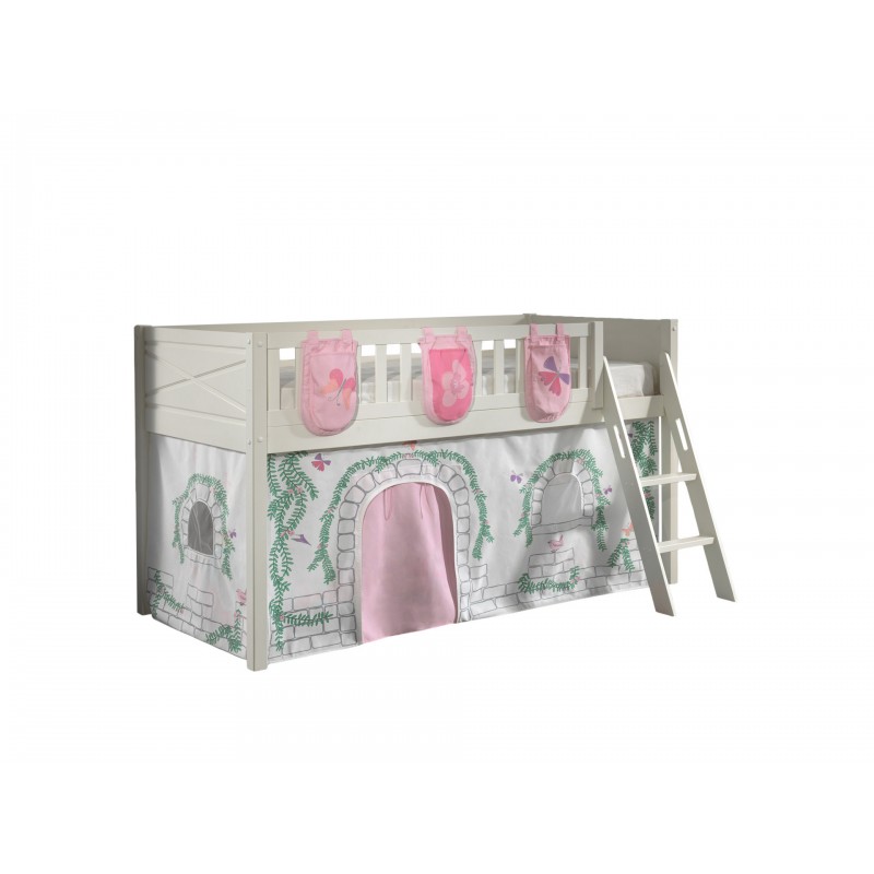 Halvhøj seng med forhæng 90x200 – Scott Sæt, hvid