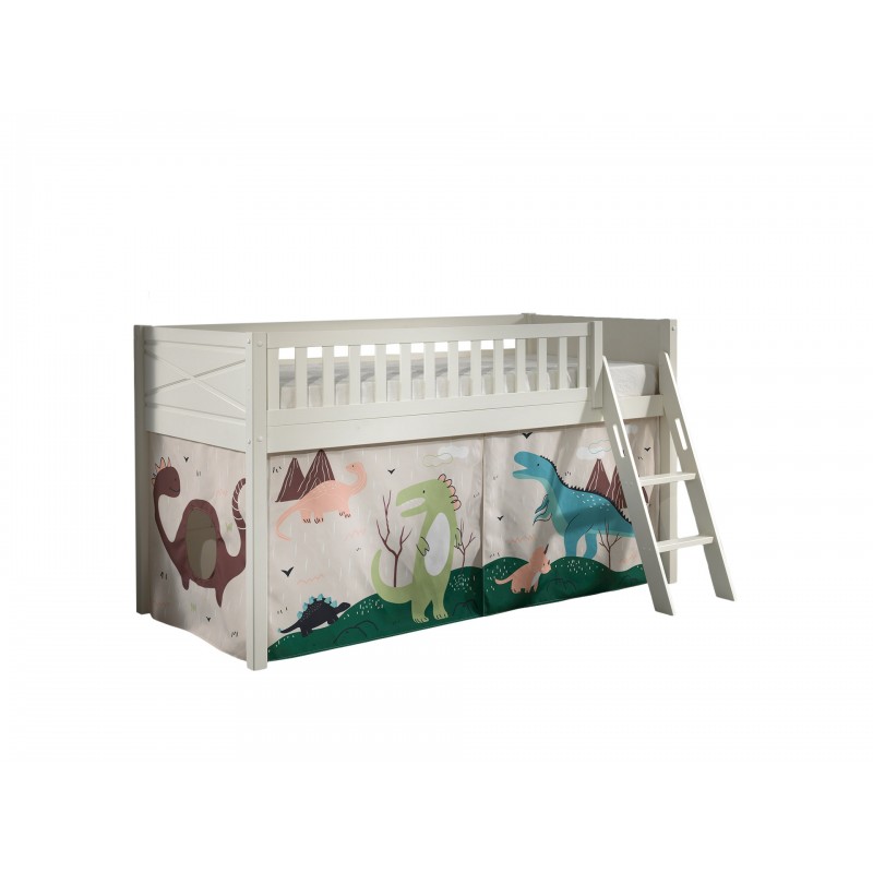 Halvhøj seng med forhæng – Scott Sæt, hvid, 90 × 200 cm