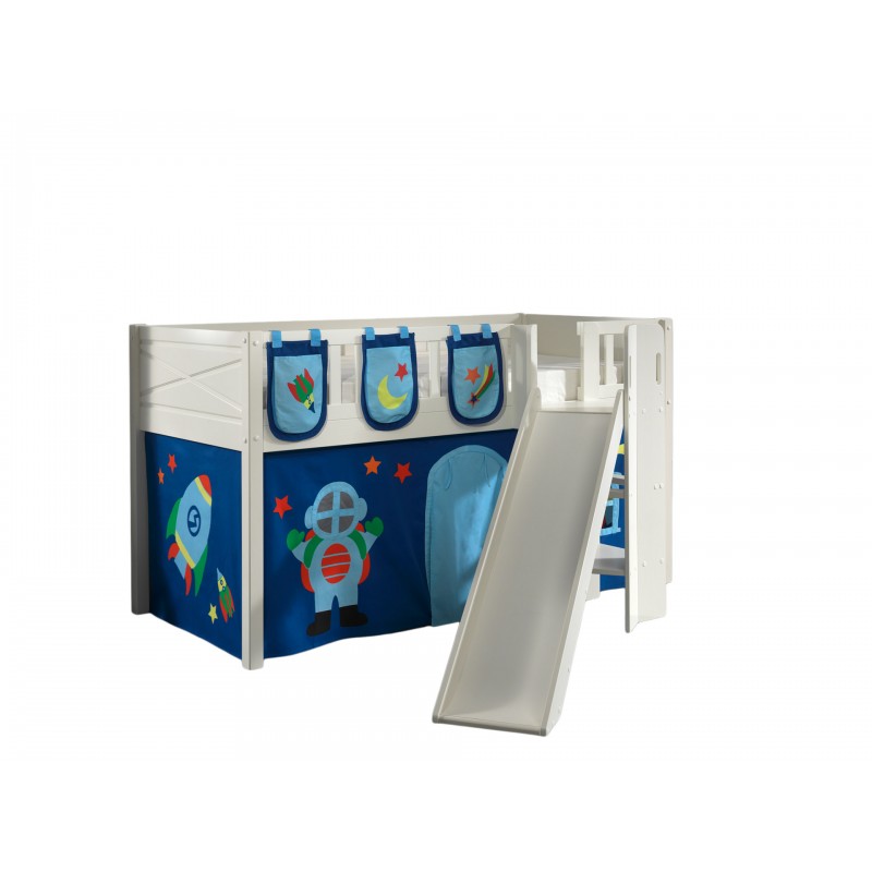 Halvhøj seng med rutsjebane 90 × 200 – Scott sæt, hvid