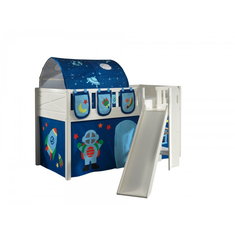 Halvhøj seng med rutsjebane 90×200 – Scott sæt, hvid, Astro