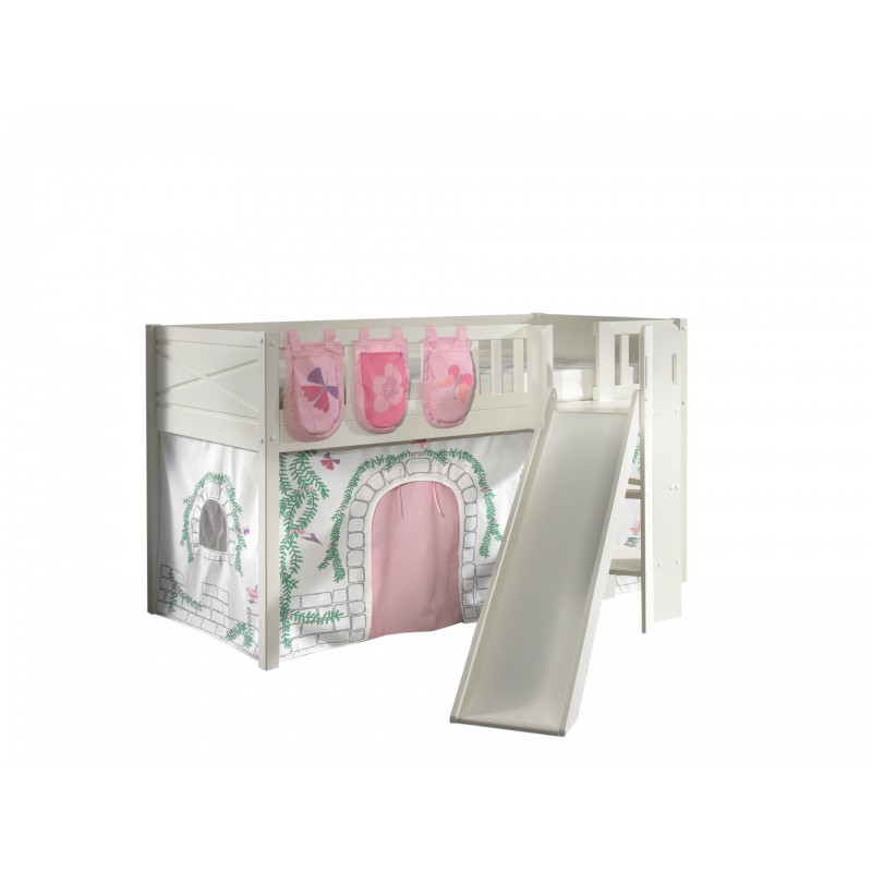 Halvhøj juniorseng med rutsjebane – Scott sæt, hvid, 90 × 200 cm