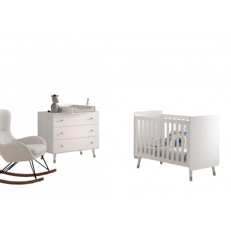 Babysæt med tremmeseng 60 x 120 cm og kommode – Billy, hvid