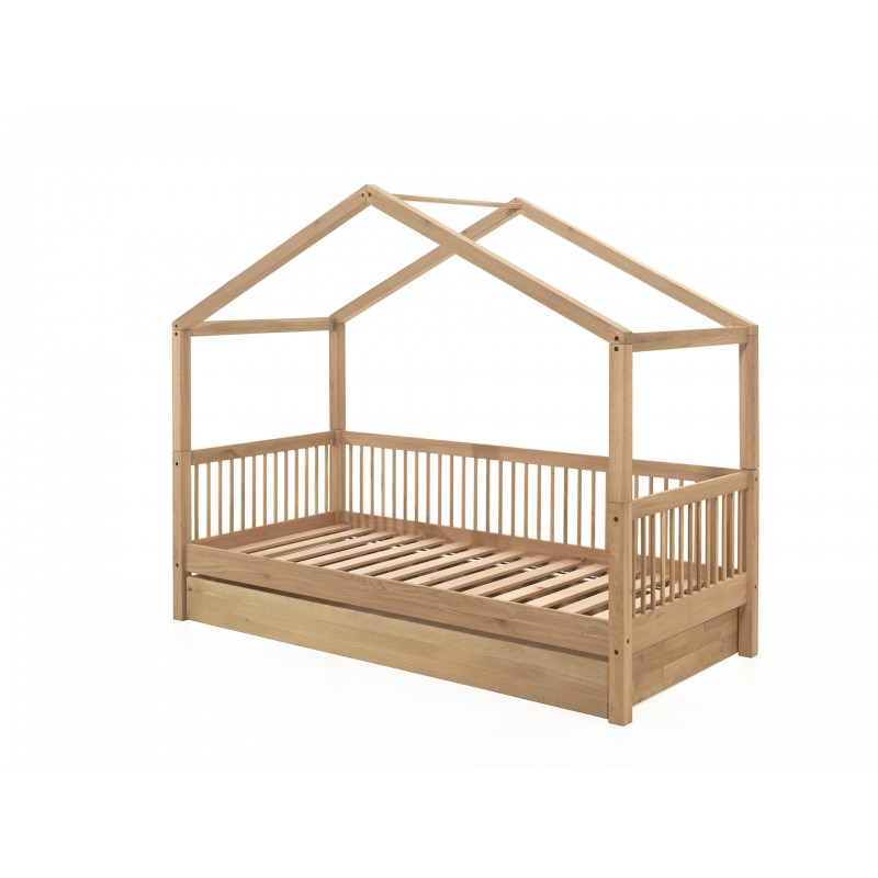 Børneseng i eg med hustag – Forrest Oak sæt 90×200 cm med skuffe