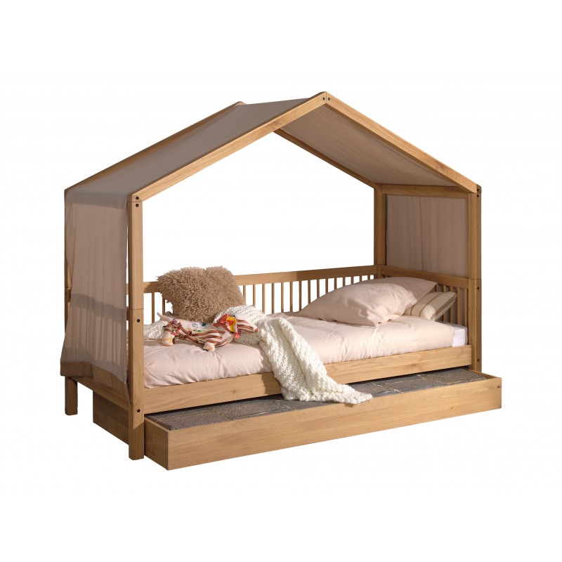 Husseng i eg med skuffe og tekstilsæt – Forrest Oak (90 × 200 cm)