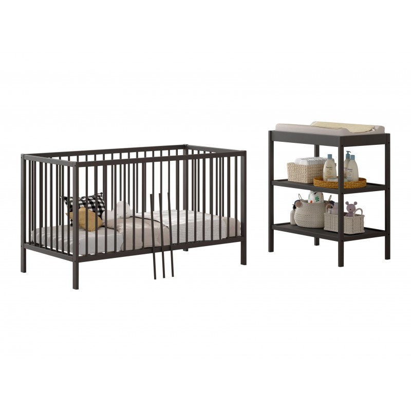 Kombineret babyseng og puslebord Dino 70 × 140 cm – antracit