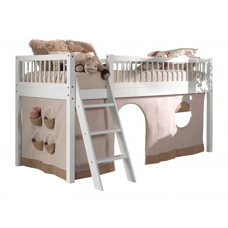 Halvhøj seng 90 x 200 med tekstilsæt – Forrest Bøg, hvid