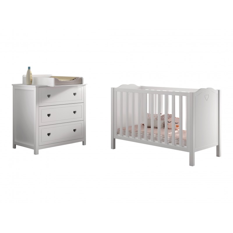 Babyseng og puslekommode sæt – Amori, hvid