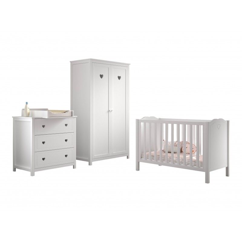 Børneværelsessæt med tremmeseng 60×120 – Amori, hvid