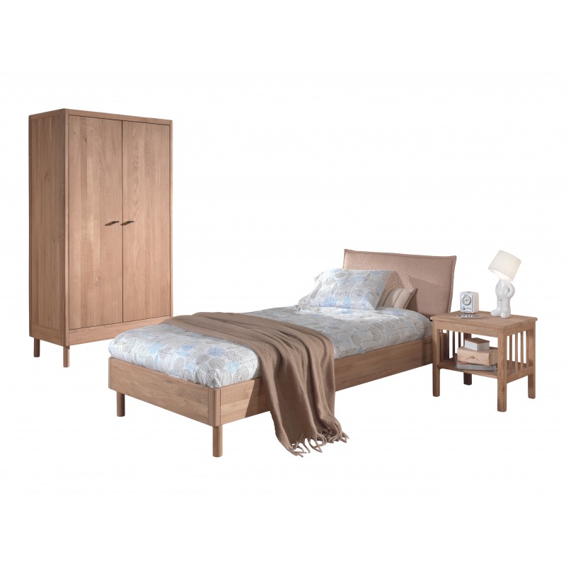 Børneseng-sæt i eg 90 × 200 – Forrest Oak med garderobeskab og natbord