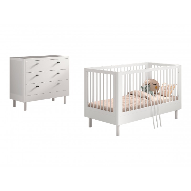 Baby- og juniorseng med kommode Forrest Beech sæt 70 × 140 cm – hvid