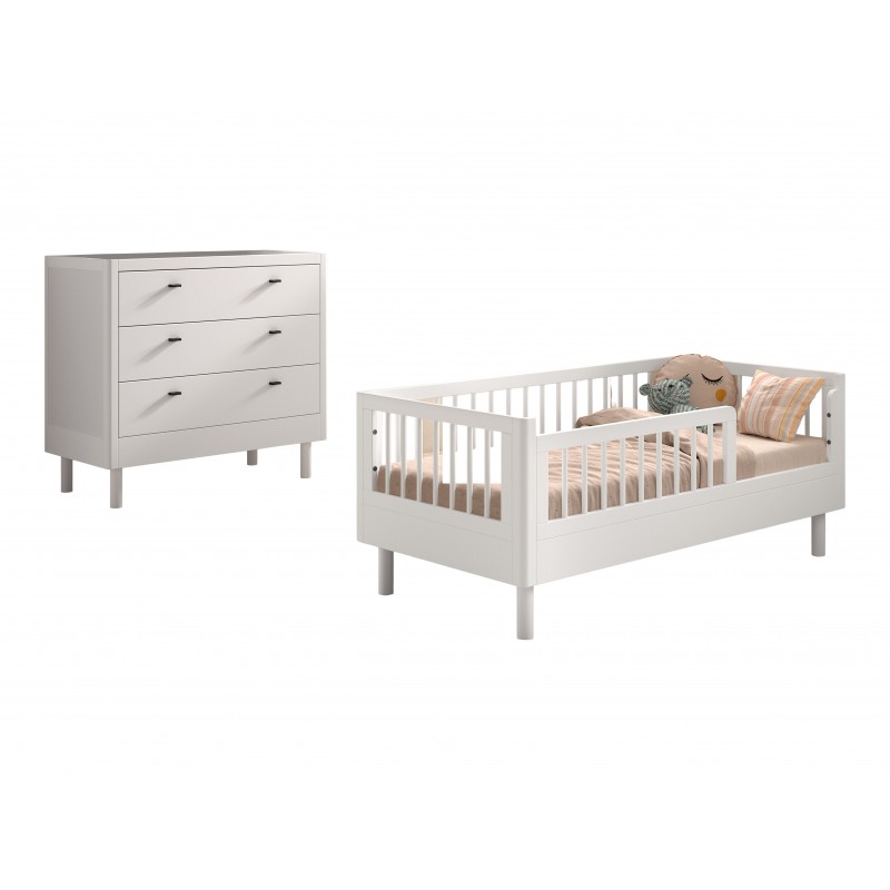 Børneseng og kommode sæt 70 x 140 cm – Forrest Beech, hvid