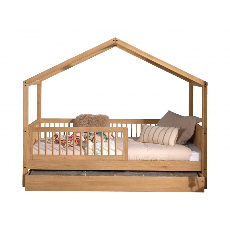 Husseng i eg med skuffe og sengehest – Forrest Oak sæt (90 × 190/200 cm)