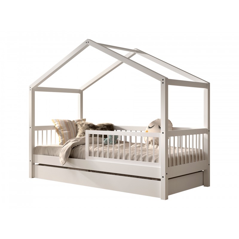 Køjeseng hus med skuffe – Forrest Beech sæt, hvid (90 × 200 cm + 90 × 190 cm)