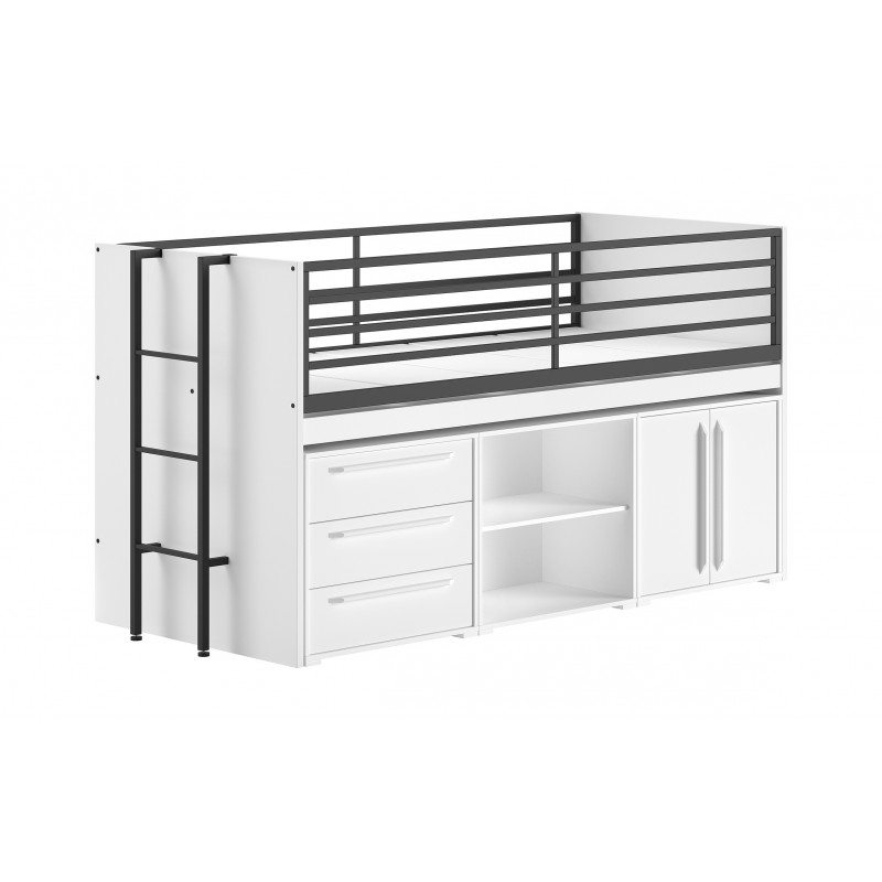 Halvhøj seng med opbevaring Sam sæt 90 × 200 cm – hvid