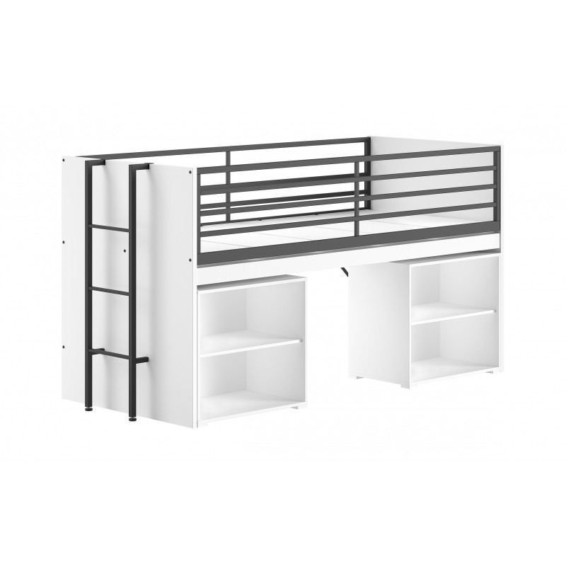 Halvhøj seng med reol, Sam sæt 90 x 200 cm – hvid