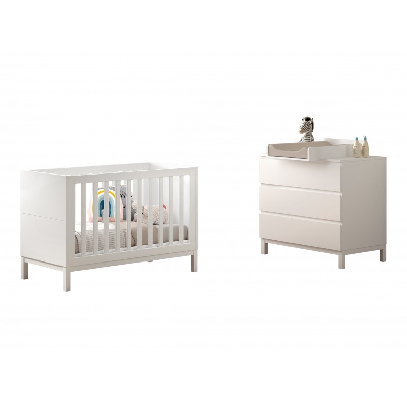 Babyseng og puslekommode sæt 60 × 120 cm – Eva, hvid