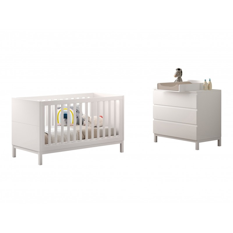 Babyseng og kommode sæt 70 × 140 cm – Eva, hvid
