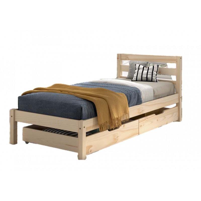 Enkeltseng med skuffer 90 x 200 – Pino, natur