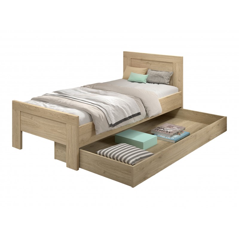 Enkeltseng med udtræksskuffe Sam Sæt 90 x 190/200 cm – eg