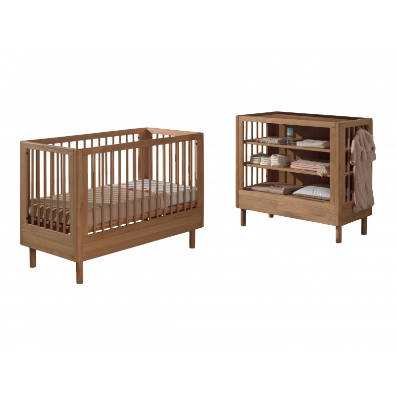 Baby sengesæt med tremmeseng og puslebord – Forrest Oak (60 × 120 cm), eg