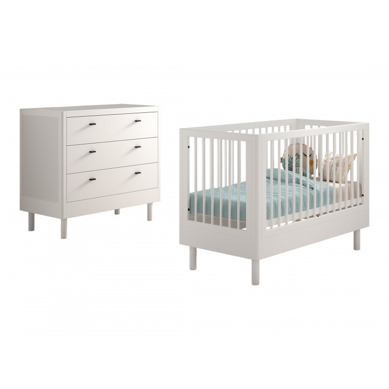 Tremmeseng og kommode i bøg – Forrest Beech sæt 60 × 120 cm, hvid