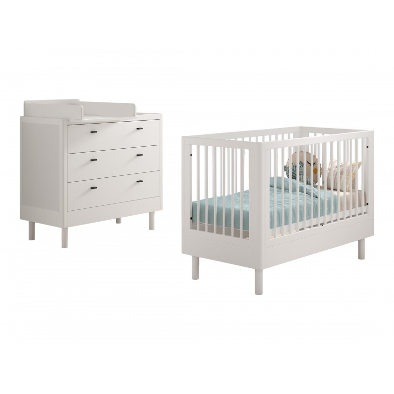 Baby sengesæt med puslekommode – Forrest Beech (60 × 120 cm), hvid