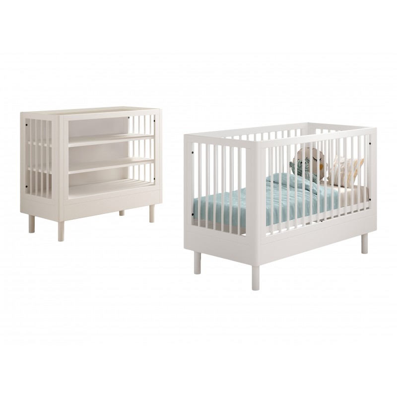 Babyseng og puslekommode sæt 60 × 120 cm – Forrest Beech, hvid