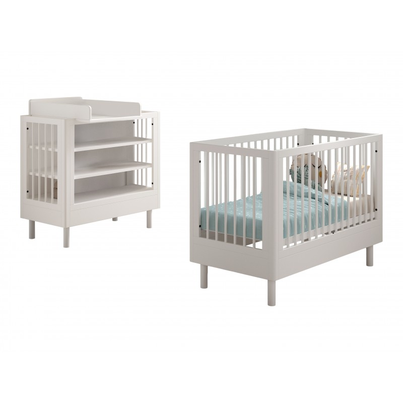 Baby sengesæt med pusleplads i bøg – Forrest Beech (60 × 120 cm), hvid