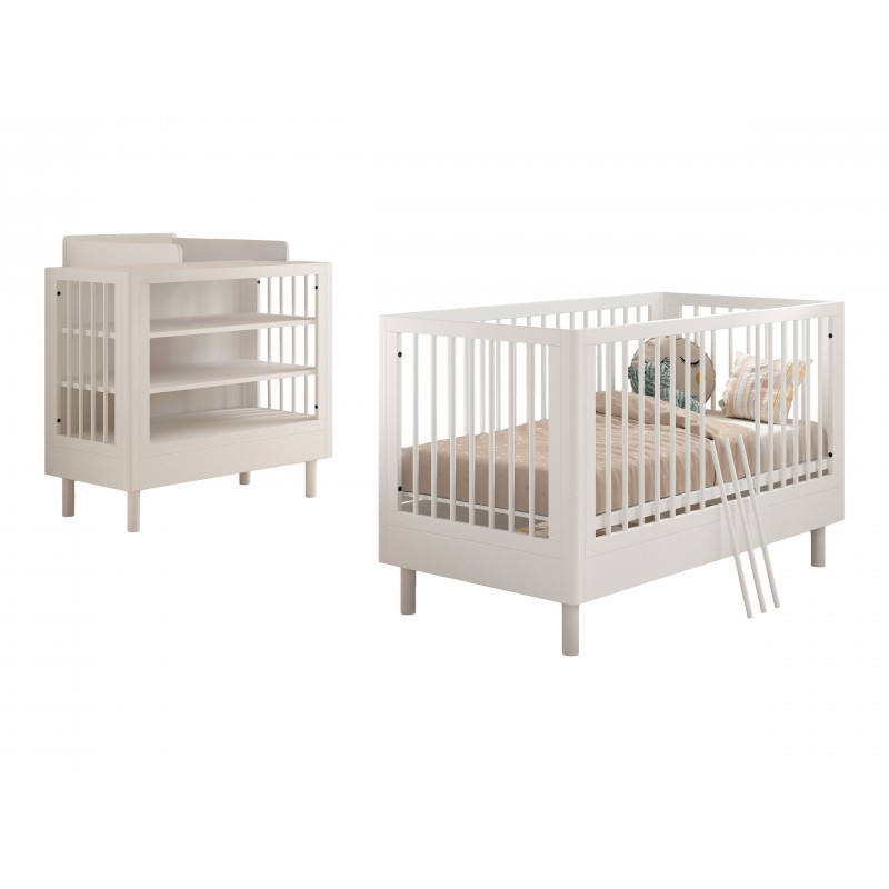 Babyseng og puslesæt FORREST Beech (70 × 140 cm) – hvid