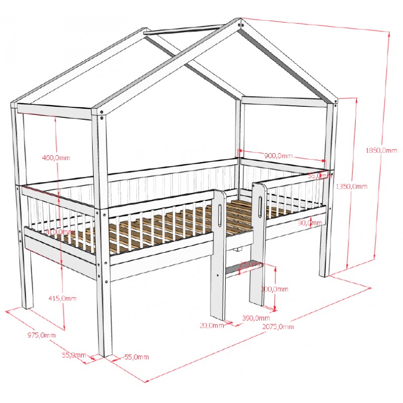 Hus-seng i bøg 90 x 200 cm med stige – Forrest Beech Sæt, hvid