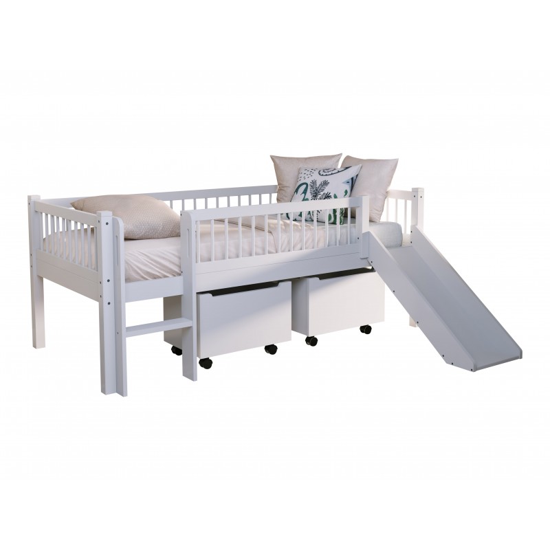 Halvhøj seng med rutsjebane 90 x 200 – Forrest Beech, hvid