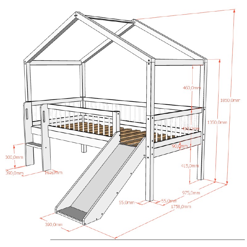 Børneseng med rutsjebane Forrest Beech 90 x 200 cm – hvid