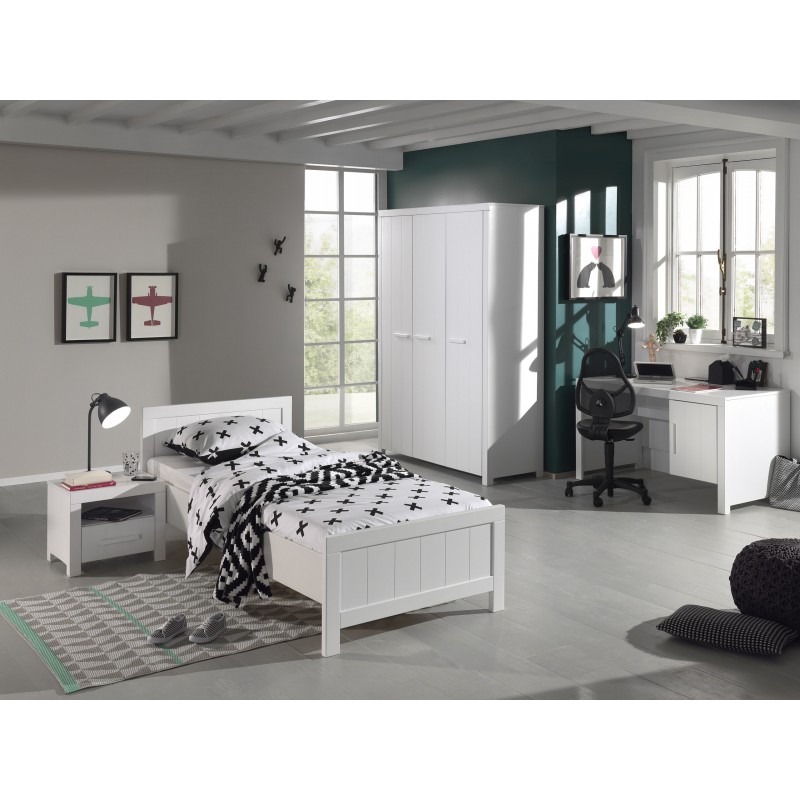 Børneværelses sæt Erik – hvid (seng 90×200, garderobeskab, natbord, skrivebord)