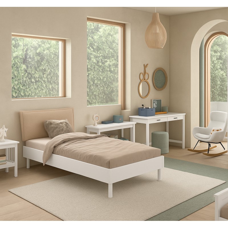 Enkeltseng med skrivebord og natbord – Forrest Bøg sæt 90 × 200 cm, hvid