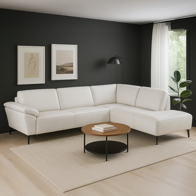 Hjort Knudsen Roskilde Hjørnesofa hvid læder - højrevendt