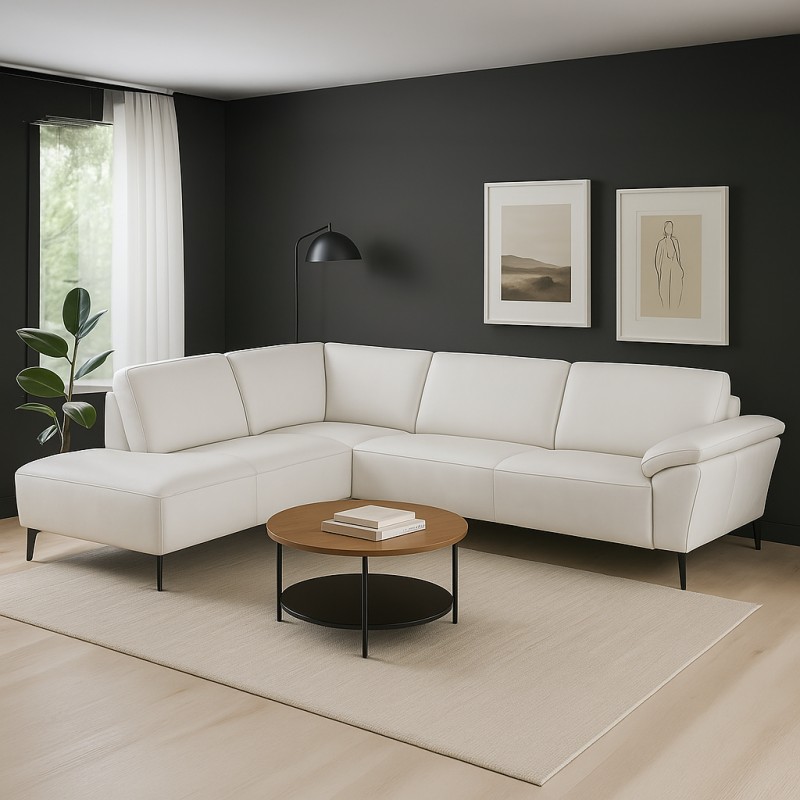 Hjort Knudsen Roskilde Hjørnesofa hvid læder - Venstrevendt