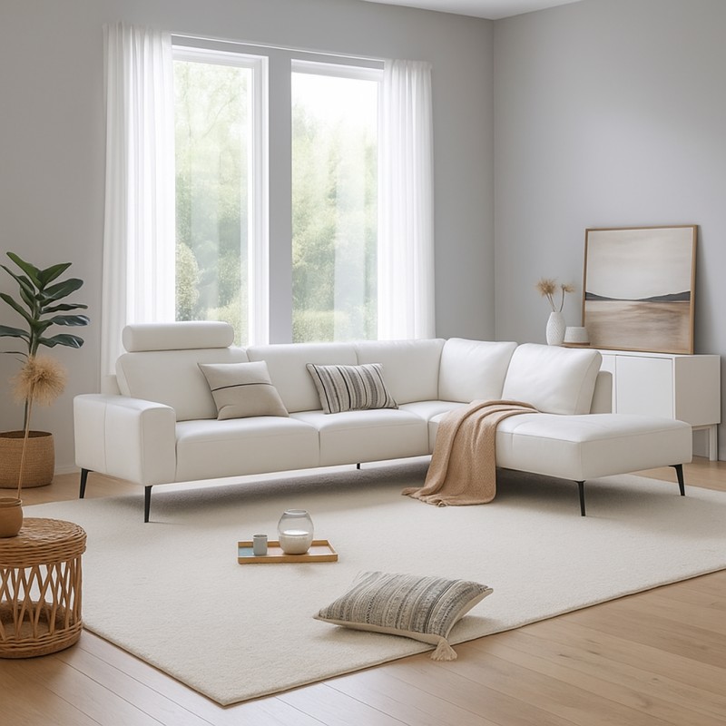 Copenhagen hvid Læder Hjørnesofa - Højrevendt