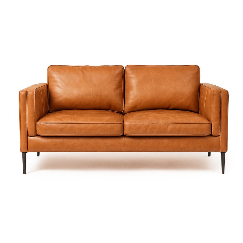 Valencia 2 pers. sofa - lysebrun semianilin læder og sort metal
