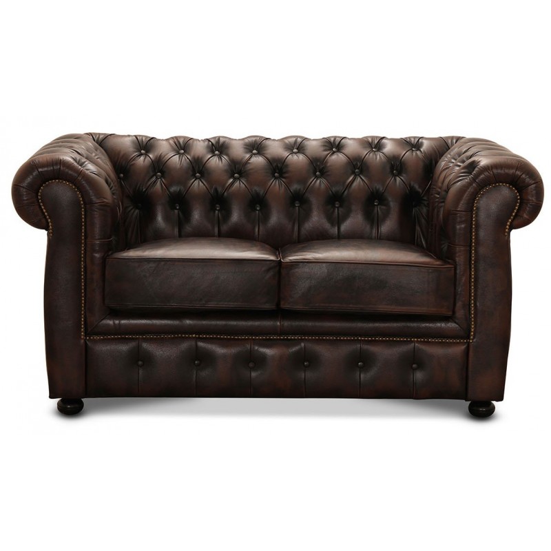 Liverpool 2 pers. Chesterfield sofa - Brun ægte læder