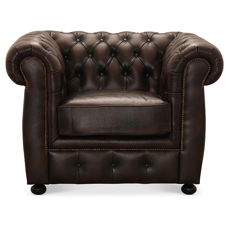 Liverpool Chesterfield lænestol Brun ægte læder
