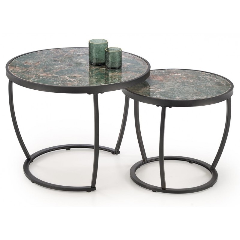 INES sæt af to sofaborde - Grøn marmor og  Sort